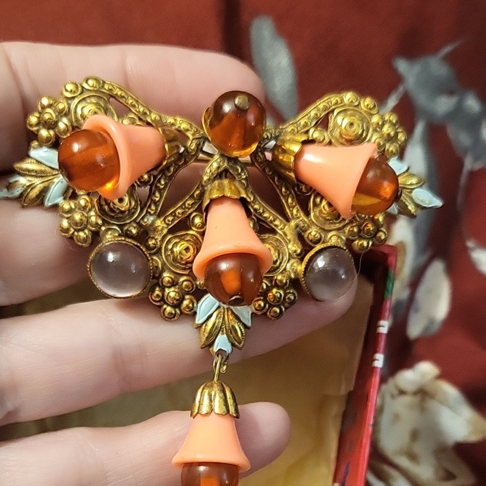 Florenza Gold and Amber Brooch